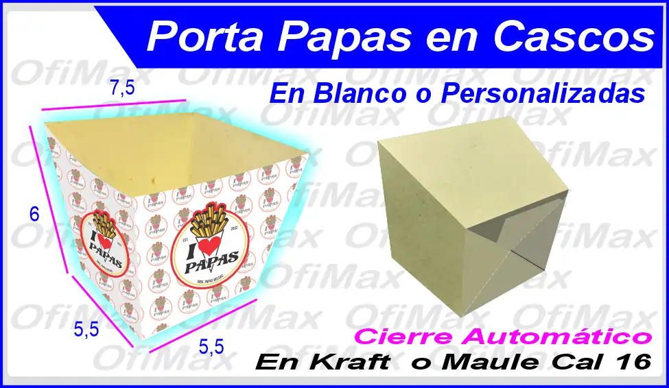 cajas porta papas en cascos de papas fritas, bogota, colombia
